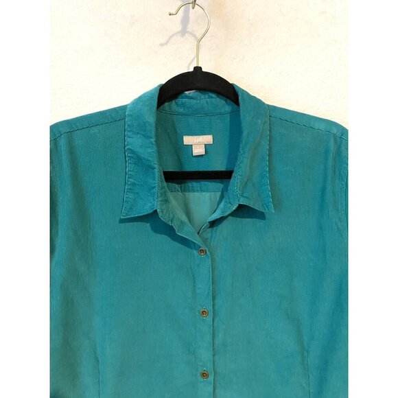 J Jill Top Womens Large Green Corduroy Tunic Button Up Long Sleeve Lightweight - Picture 2 of 7